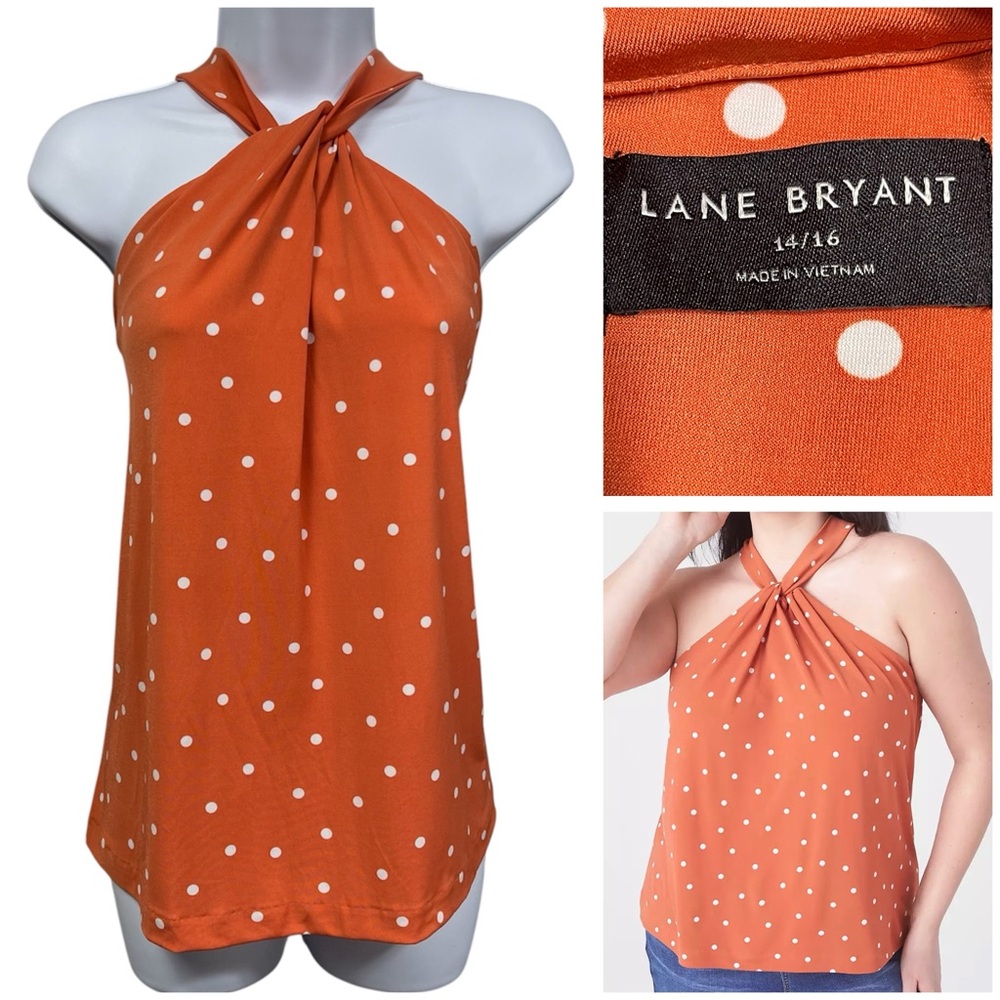 Lane Bryant Burnt Orange Twisted Halter Neck Top Polkadot Size 14 / 16 women’s